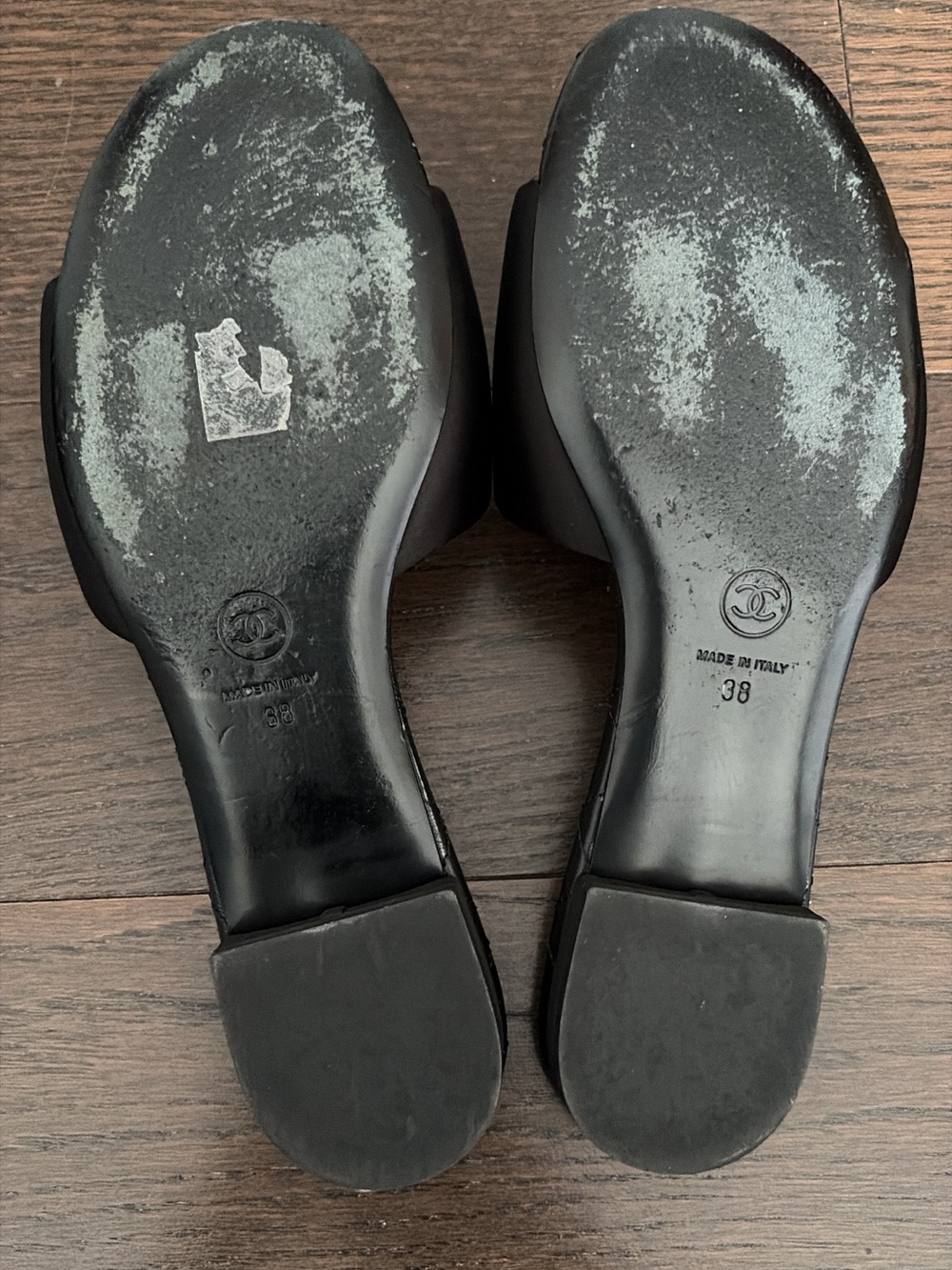 CHANEL Black Satin Quilted Slide Sandals with Gold CC Emblem - Picture 7 of 7